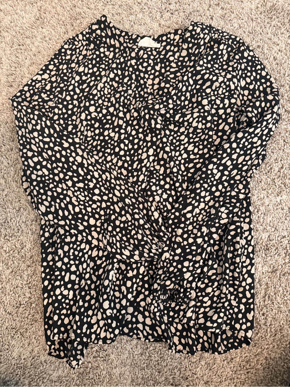 Black and Cream Dot-Print Long Sleeve Women’s Shirt